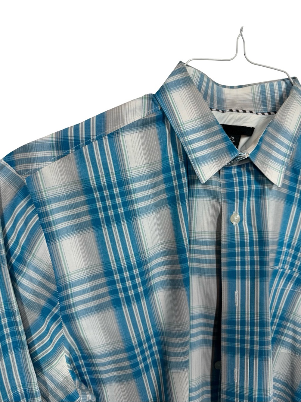 Volcom Men's Teal and White Plaid Short-Sleeve Button-Down Shirt SZ L - Picture 2 of 7